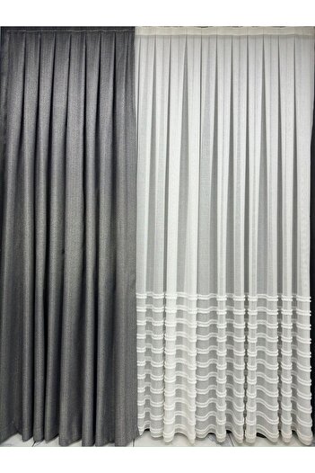 Taç Dizar Light Glitter Anthracite Background Curtain 1/3 Close Pleat