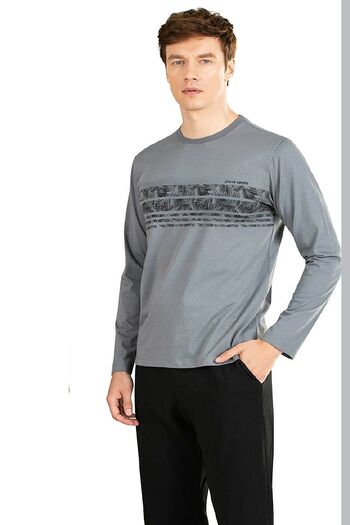 Pierre Cardin 6034 Ανδρικό σετ πιτζάμες με μακρυμάνικο γκρι χρώμα