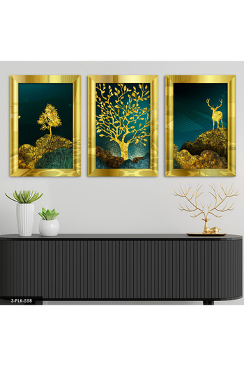 Evinemoda Abstract Nature Gold 3 Piece Plexiglass Mirrored Painting