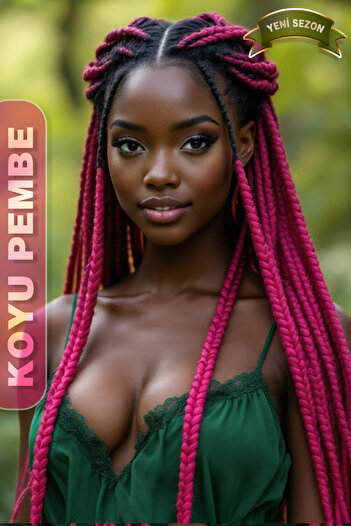 KONAK PERUK Afrika Örgüsü Rasta Ve Box Braid için Sentetik Saç - Koyu Pembe