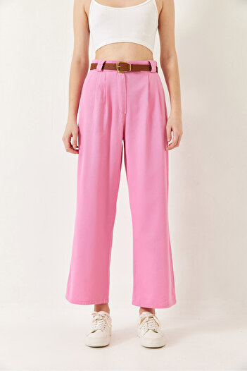 Bianco Lucci Women's Belted Thick Bridged Gabardine Trousers 3933 60251320