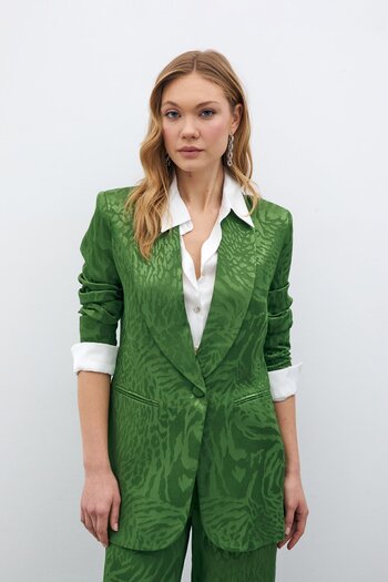 Sateen Patterned Satin Jacket - Green