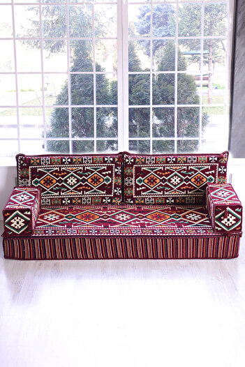 BAKIRÖZÜ HOME Şark Köşesi Takımı Konsepti Bordo  Anadolu Modeli 5 Parça (20 CM MİNDER KALINLIĞI)