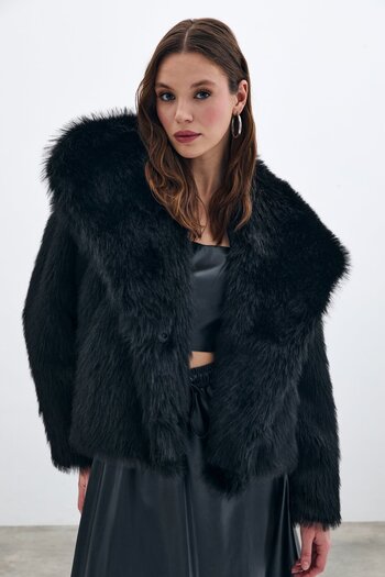 Sateen Collared Fur - Black