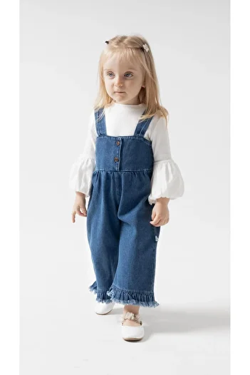 ewellce Tasseled Baby Girl Jean Overalls Set