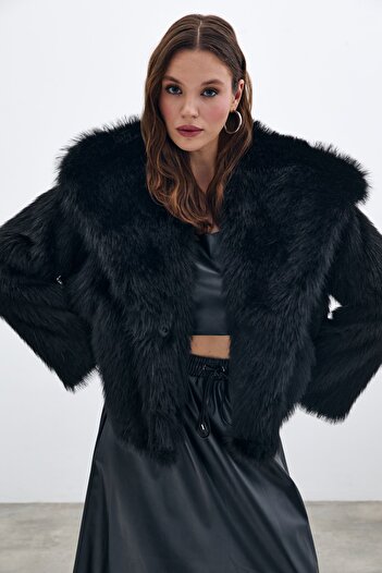 Sateen Collared Fur - Black