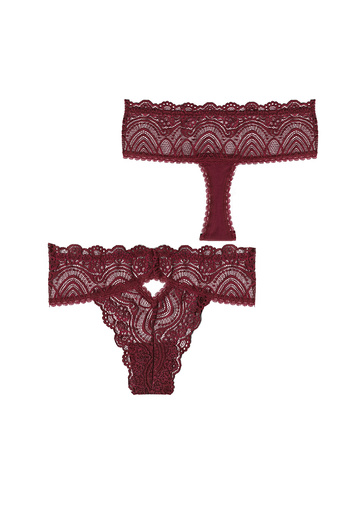 Simi Underwear Beatrice Жіночі бордові мереживні трусики-танга з детальним дизайном