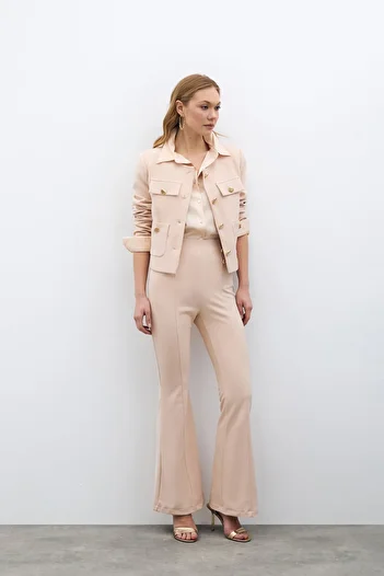 Sateen Spanish Leg Trousers - Beige