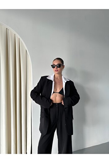 Laluvia Black Cintia Jacket Pants Set - 98612