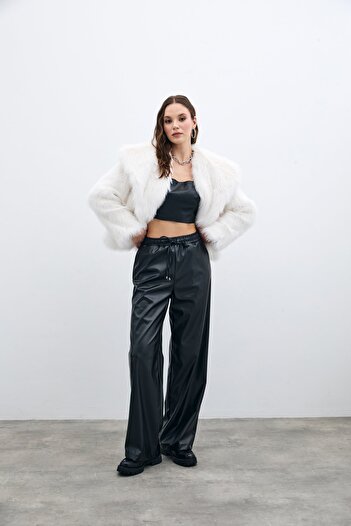 Sateen Black Loose Leather Trousers