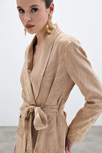 Sateen Belted Long Coat - Mink