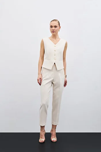 Sateen Beige High Waist Pencil Pants