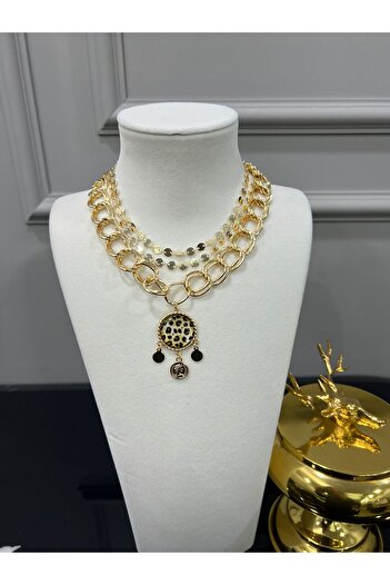Store Set of Three Design Stylish Leopard Stone Combination Necklace