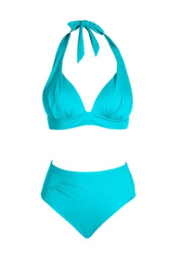 Beria Women's Half Padded Turquoise High Waist Bikini Set