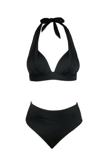 Beria Women's Half Padded Black High Waist Bikini Set