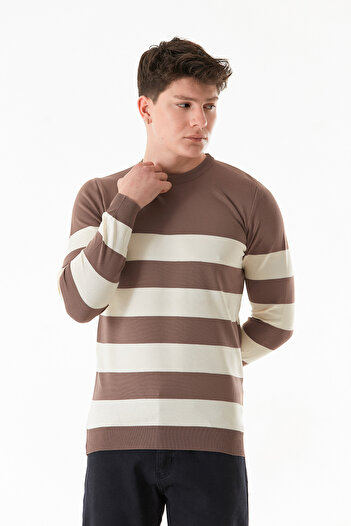 Fulla Moda Πλεκτό πουλόβερ με ριγέ Crew Neck