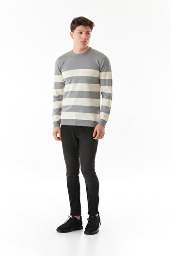 Fulla Moda Striped Crew Neck Knitwear Sweater