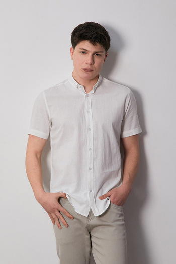 Fulla Moda Basic Short Sleeve Linen Shirt