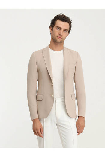 Kip Μπεζ Slim Fit ίσιο μπουφάν