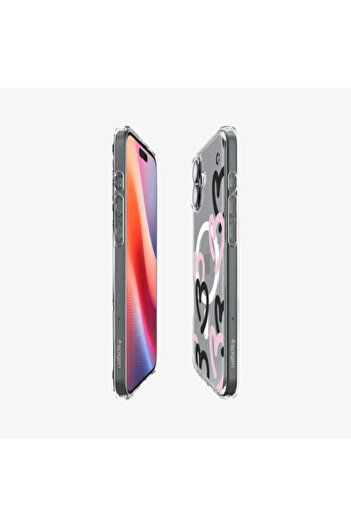 Spigen iPhone 16 Kılıf Ultra Hybrid MagFit MagSafe özellikli Hearts Black Pink - ACS08278