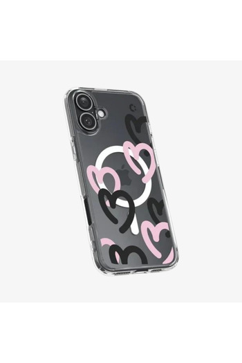 Spigen iPhone 16 Kılıf Ultra Hybrid MagFit MagSafe özellikli Hearts Black Pink - ACS08278