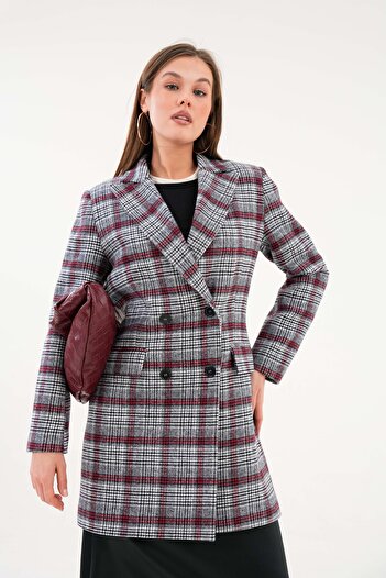Saade Gray Plaid Button Detailed Business Jacket