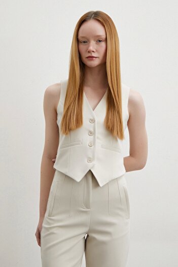 Never more Beige Colored Lined Cup Vest