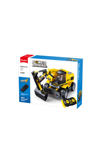 Sluban Power Bricks Series - Wheeled Excavator Building Blocks, with Remote Conrtol and Minifigure