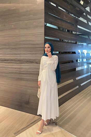 QUQA Ecru Color Glitter Drawstring Suit