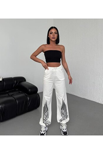 Charme Elegant Unisex Paça Kanat Baskılı Eşofman Altı Jogger