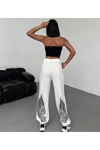 Charme Elegant Unisex Paça Kanat Baskılı Eşofman Altı Jogger