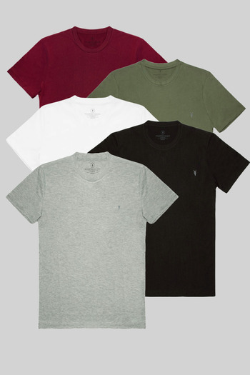 COMBİNE MİCHAİL Men's Burgundy-Khaki-White-Black-Grimelange Crew Neck Basic T-Shirt