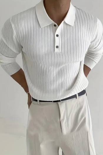 Tarz Cool Men's Buttoned Long Sleeve Polo Collar Knitwear Sweater