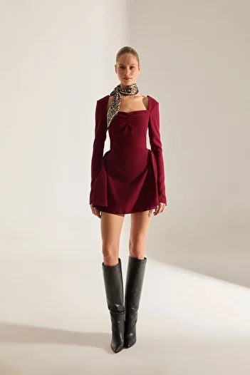 BETTY & SAM Monaco Dark Red Mini Long Sleeve Dress