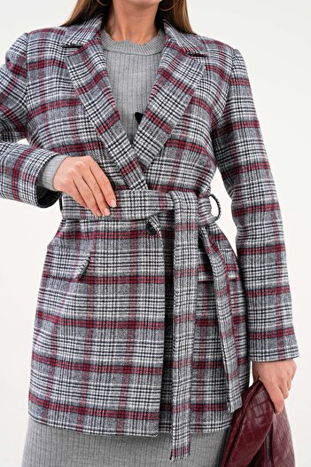 Saade Gray Plaid Belted Jacket
