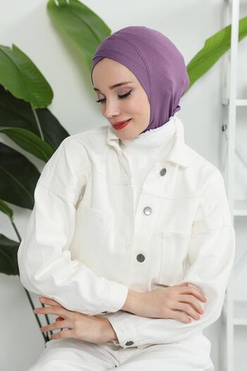 Aisha's Design Combed Cotton Bonnet with Cross Detail on the Front, Tb-4, Tb-4, Purple