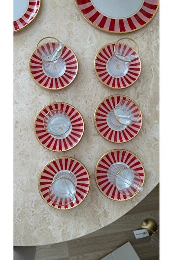 PONCİKPAZAR 6 Kişilik 12 Parça Pink Candy Çay Seti