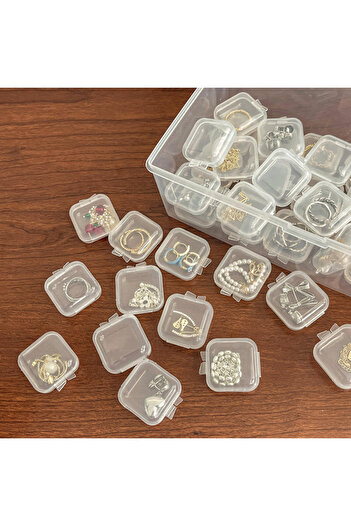 Choice 20pcs Transparent Square Plastic Jewelry Box Organizer with Individual Ring Slot for Jeweler Storage