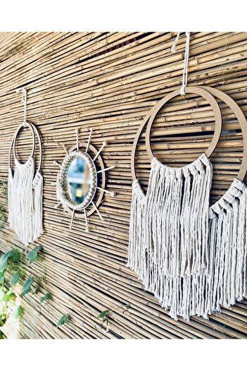 kattuna Bohemian Bamboo and Bead Mirror Wall Decoration Product Set of 3