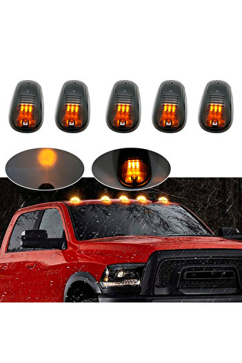 JLDVHL Amber New Smoked 5 Pcs 12 LED Vehicle Car Cab Roof Running Marker Lights for Truck SUV Off Road Set