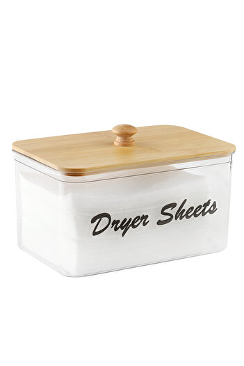 Choice Clear Clear Dryer Sheet Holder Container with Bamboo Lid for Laundry Room Decor Organization and Sto