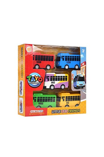 Choice 5pc 7cm square box Korean Tayo Mini Bus Little Bus Friends Openable Doors, Slide & Pull Back Toy Bus