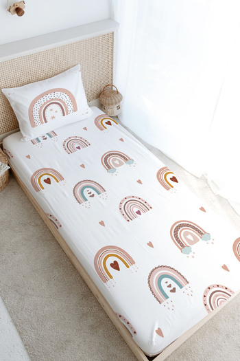 Tuğba Kuğu Single Fitted Sheet Set - Iconic Series - Salmon Star Rainbow