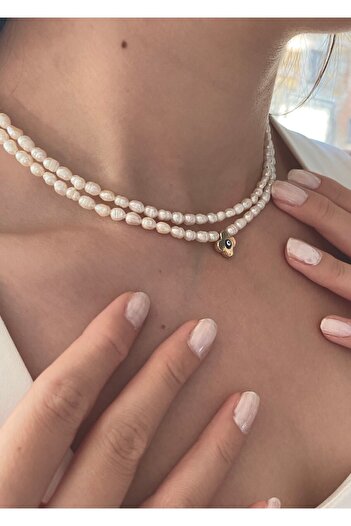 By Saadet Özkanlı Kadın Gerçek Kum Arpa Inci Kolye Choker Ve Yonca Detaylı Inci Kolye Seti