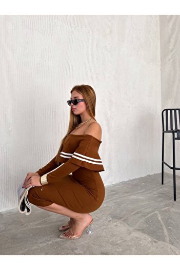 Femella Women Fashion Kadın Fırsat Ürünü Madonna Yaka Midi Boy Triko Trend Kışlık Elbise