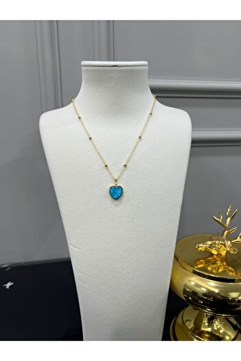 Store Steel Gold Necklace with Blue Heart Pendant Ball Chain
