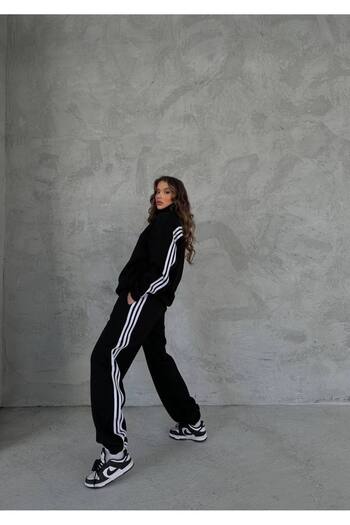 OTAKU Set de trening oversize cu dungi cu detalii cardigan