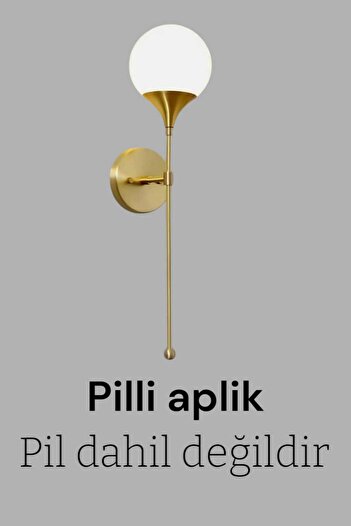 BSA LIGHTING PİLLİ AKİLE PARLAK GOLD KAPLAMALI APLİK (BEYAZ CAMLI) TEKLİ SATIŞ
