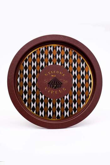Hesaplı Kasa Festive Patterned Round Metal Tray, 37 cm