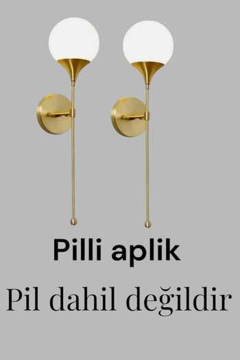BSA LIGHTING (2 ADET) PİLLİ AKİLE GOLD KAPLAMALI APLİK (BEYAZ CAMLI) İKİLİ SATIŞ